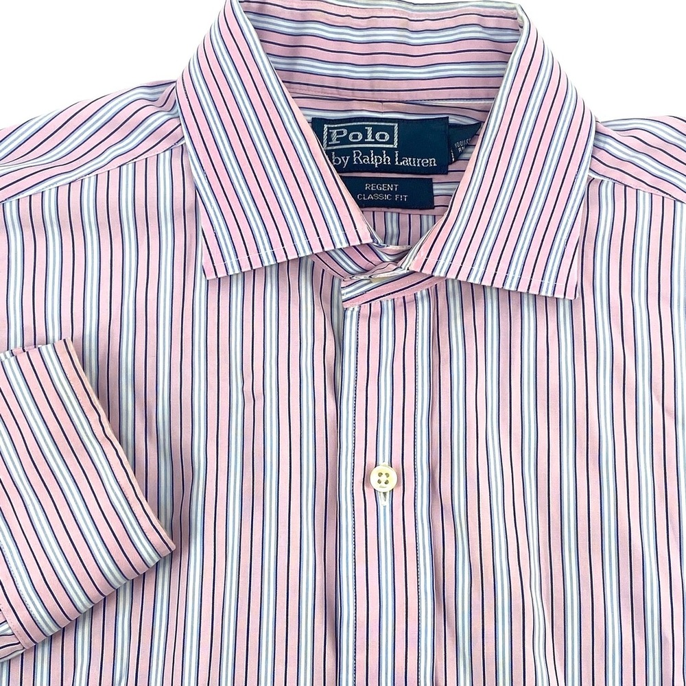 Polo Ralph Lauren Regent Classic Fit Pink Blue Stripe Dress Shirt Mens 16-34/35
